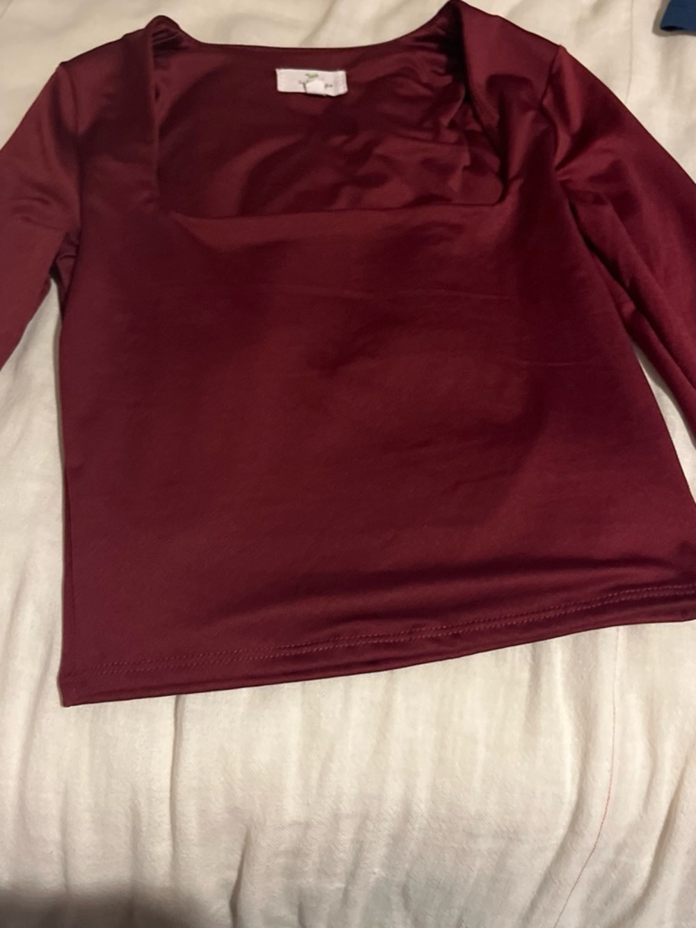Square Neck Long Sleeve Top in deep burgundy